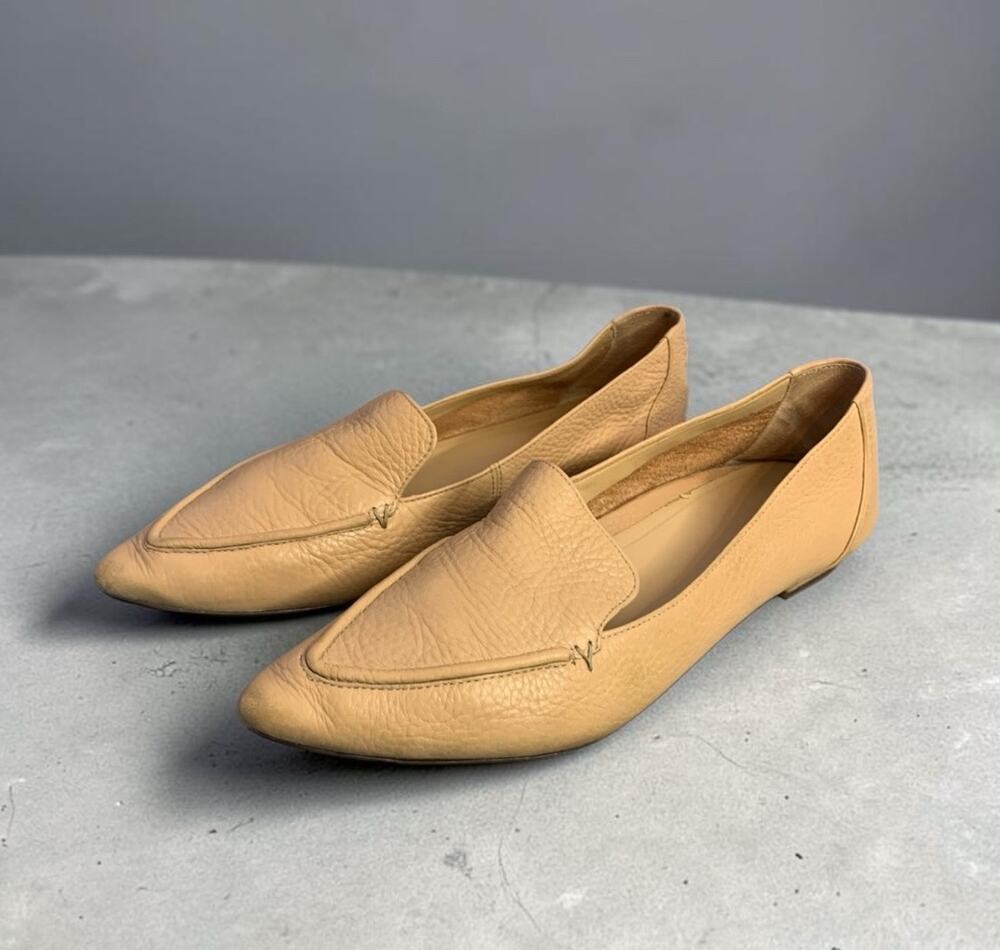 Vionic Noah Tumbled Leather Pointed Loafers, Beige, Womens Size 10 Classic